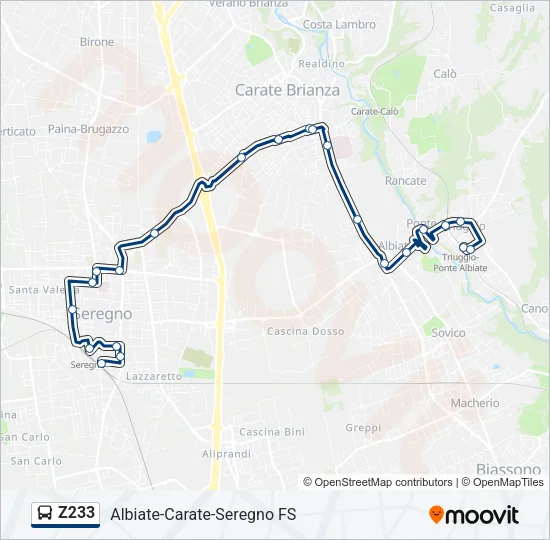 Z233 Bus Line Map