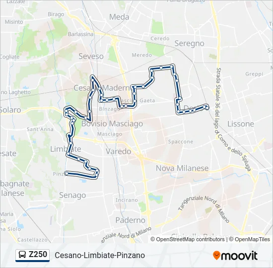 Percorso linea bus Z250