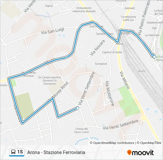 Percorso linea bus 1S