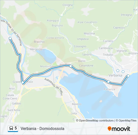 Percorso linea bus 5