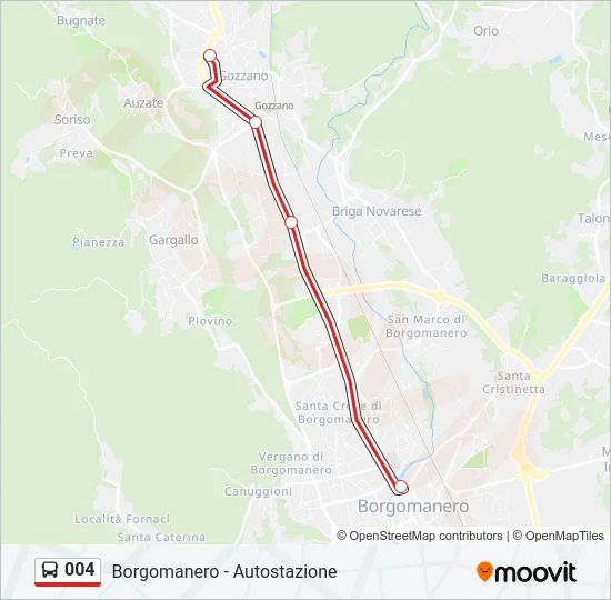 Percorso linea bus 004