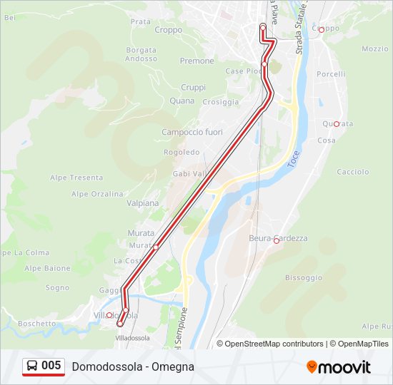 Percorso linea bus 005