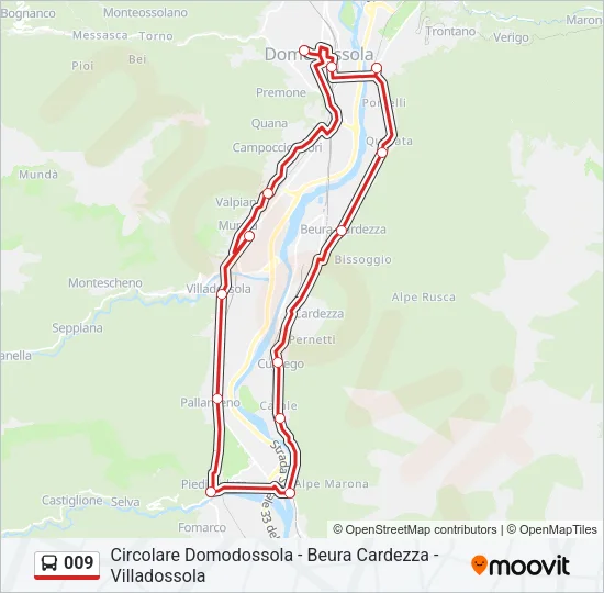 Percorso linea bus 009