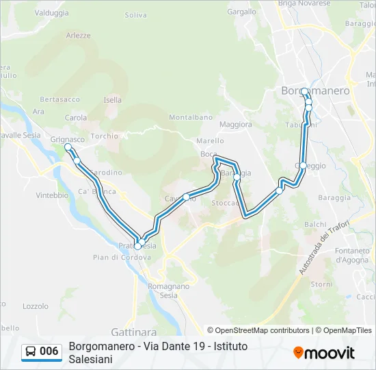 Percorso linea bus 006