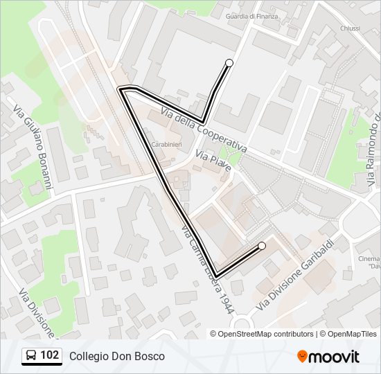 Percorso linea bus 102