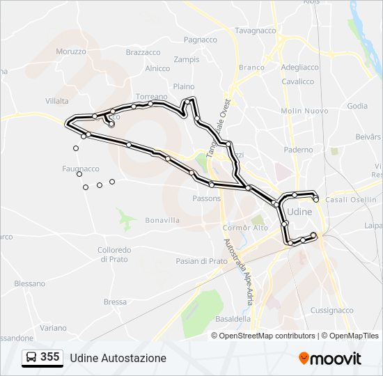 Percorso linea bus 355