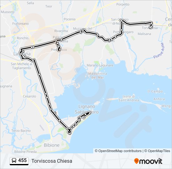 Percorso linea bus 455