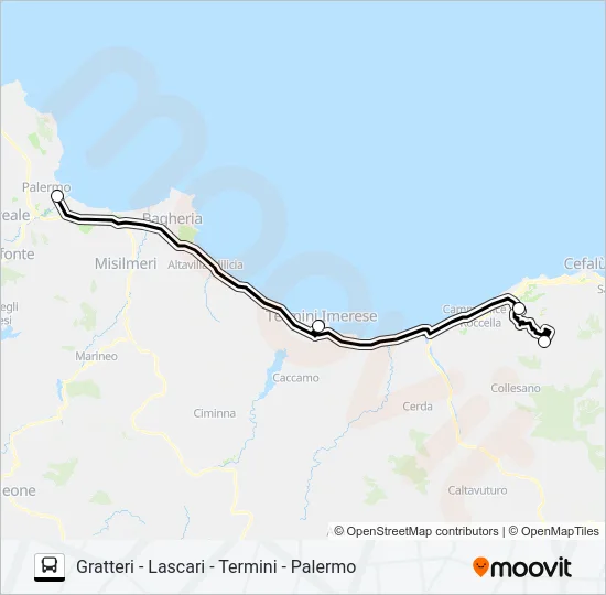 GRATTERI - LASCARI - TERMINI - PALERMO Bus Line Map