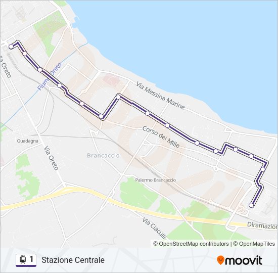Percorso linea tram 1