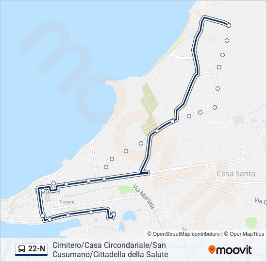 22-N bus Line Map