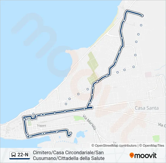 22-N Bus Line Map
