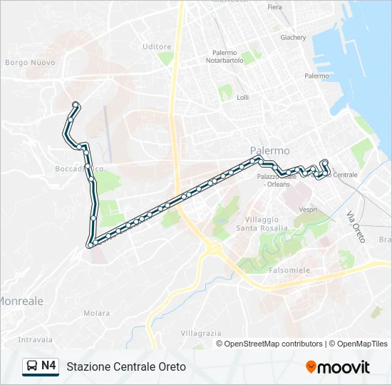 Percorso linea bus N4