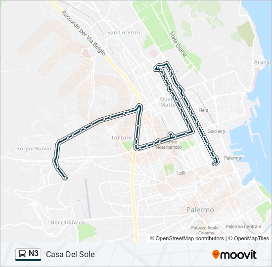 Percorso linea bus N3