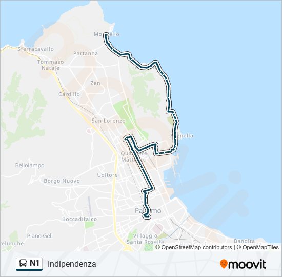 N1 bus Line Map