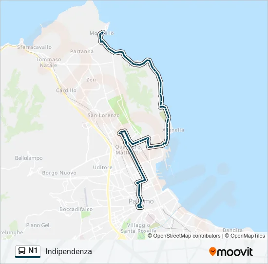 N1 Bus Line Map