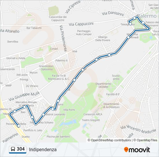 Percorso linea bus 304