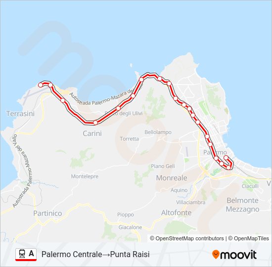 Percorso linea treno A