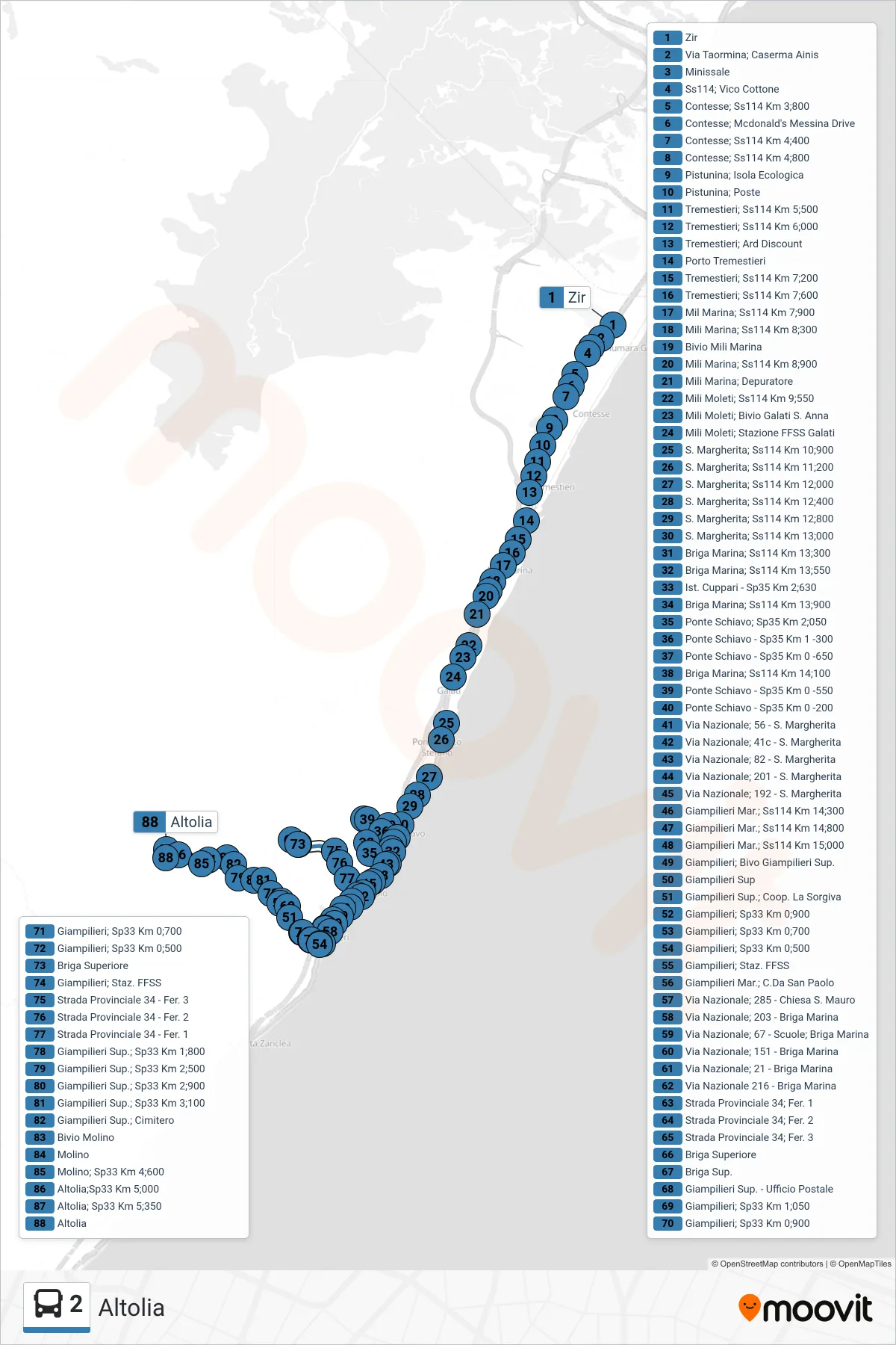 Linea 2  bus (Altolia) - Percorsi e fermate sulla mappa