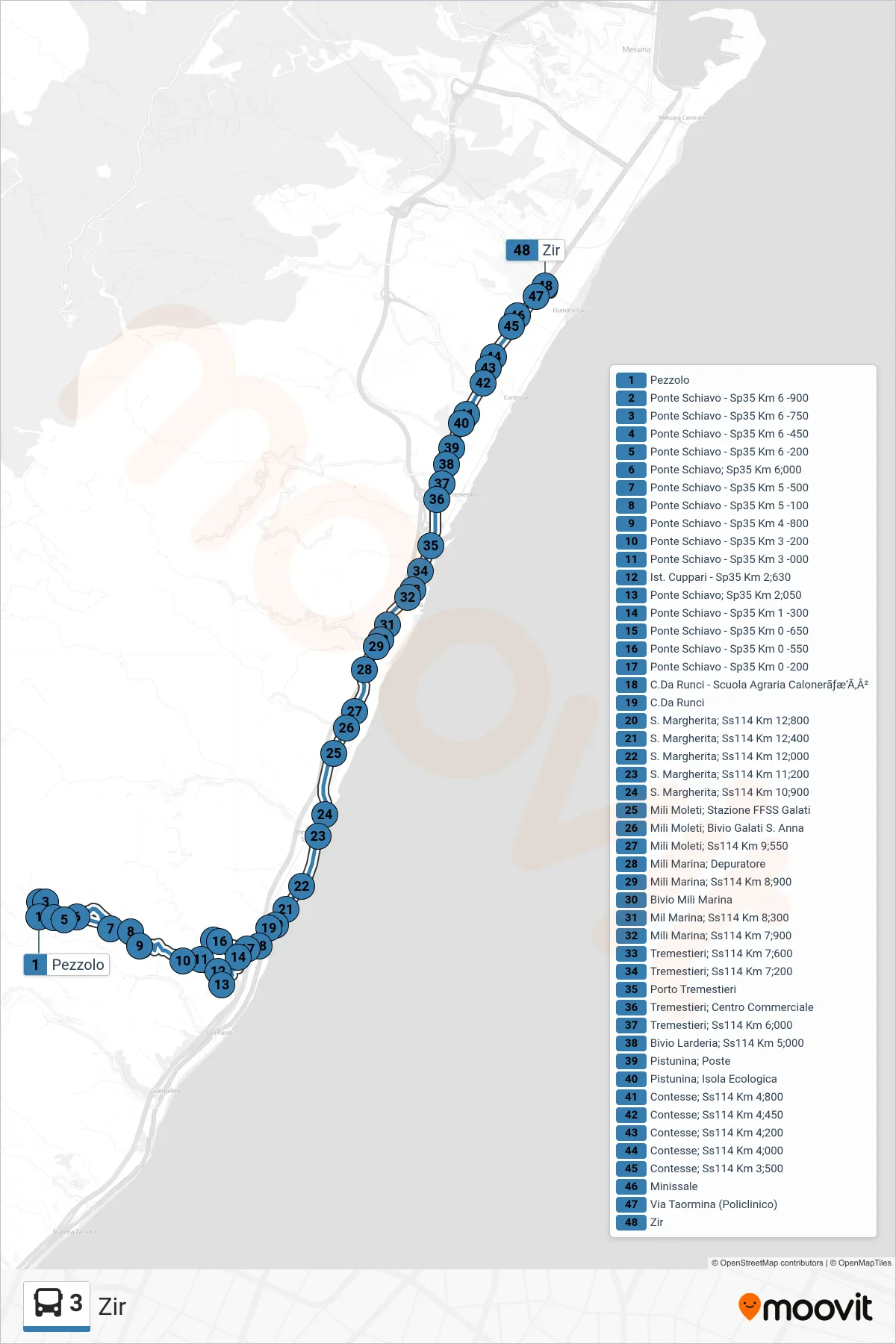 Linea 3 bus (Zir) - Percorsi e fermate sulla mappa