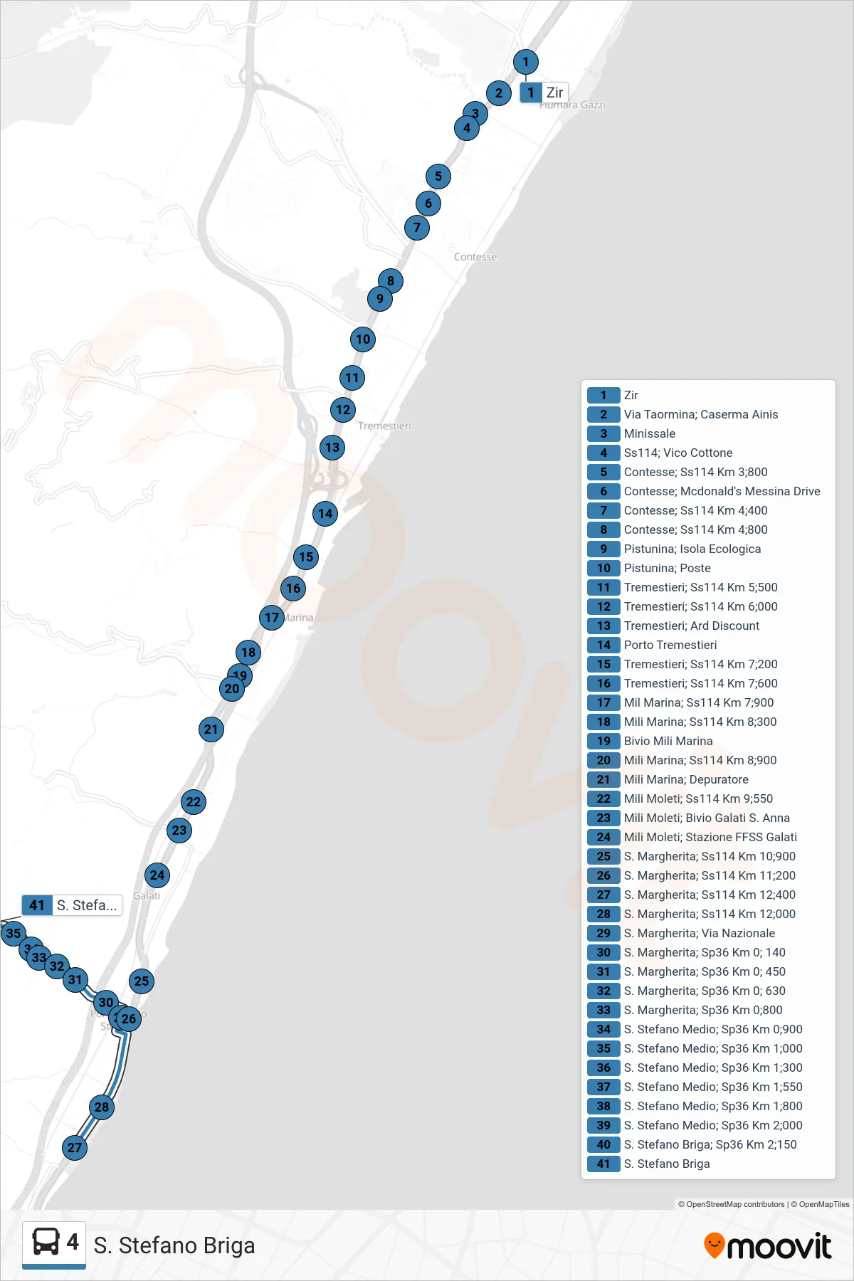 Linea 4 bus (S. Stefano Briga) - Percorsi e fermate sulla mappa