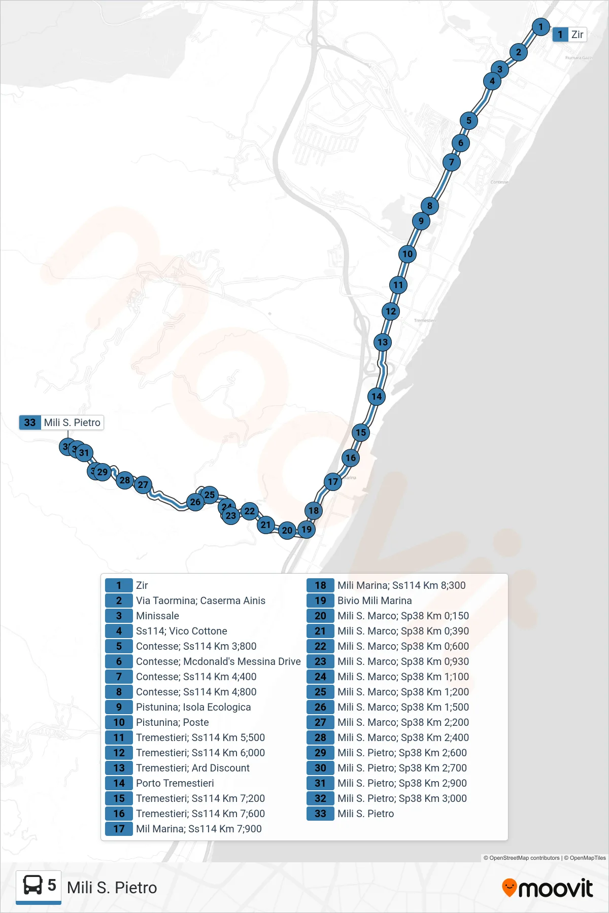 Linea 5 bus (Mili S. Pietro) - Percorsi e fermate sulla mappa