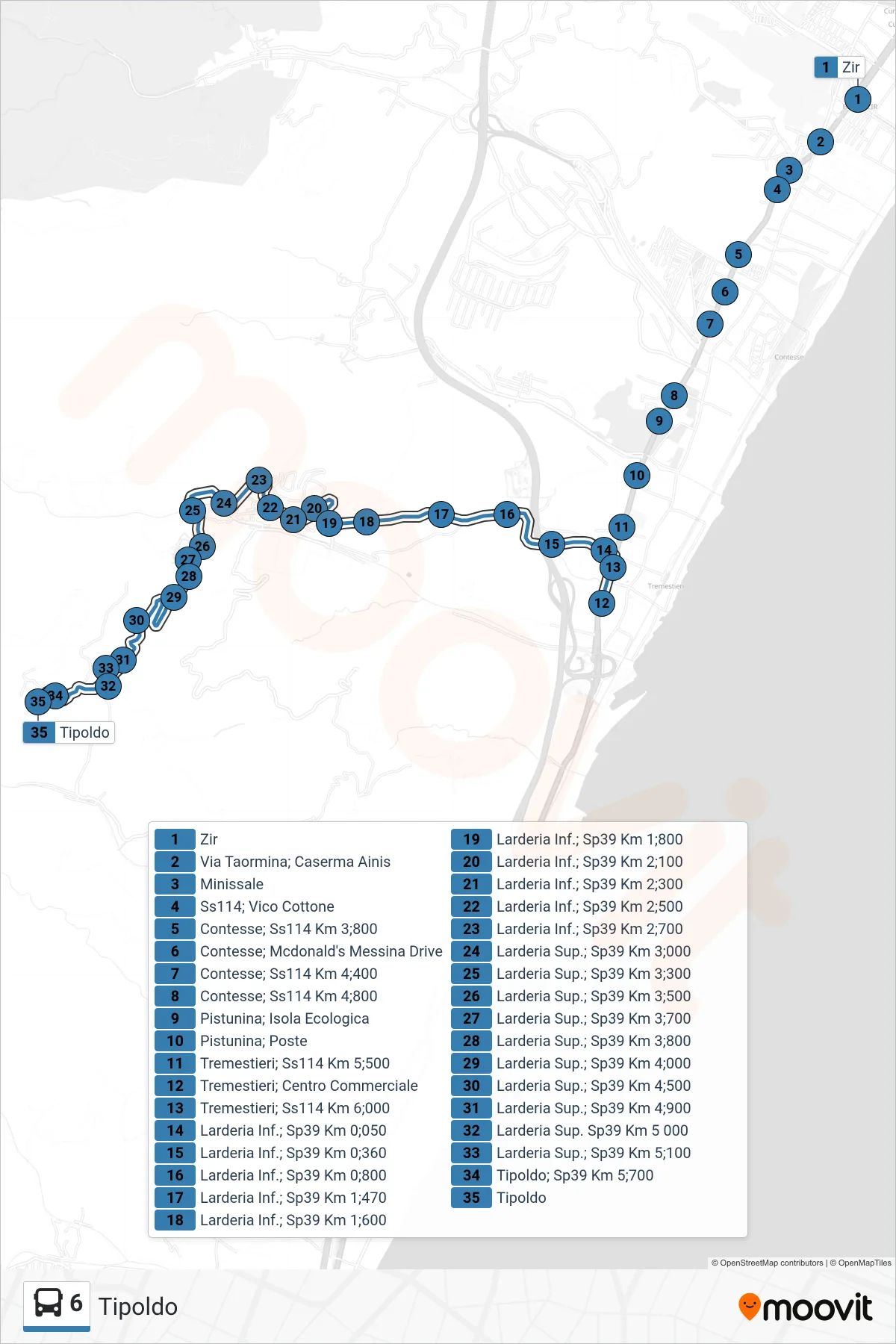 Linea 6 bus (Tipoldo) - Percorsi e fermate sulla mappa