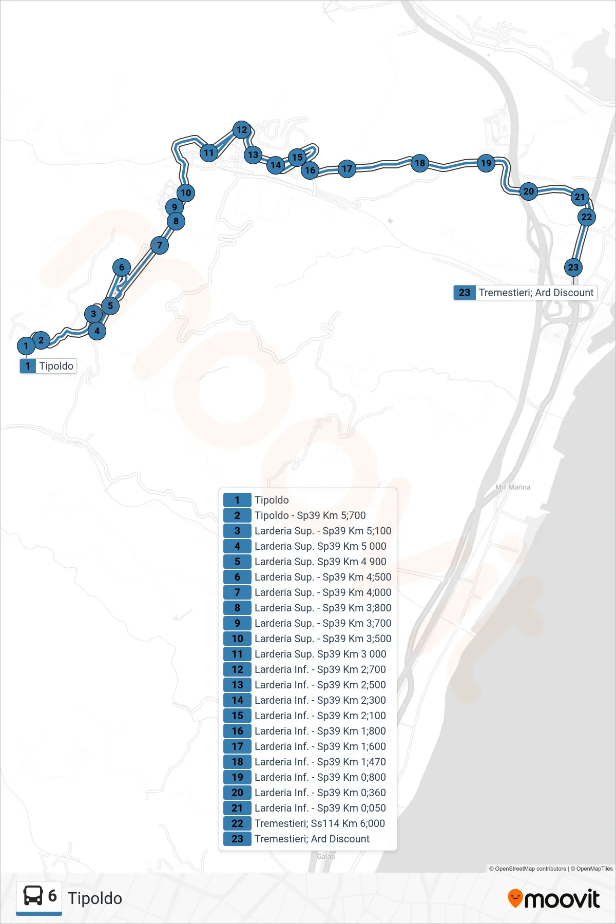 Linea 6 bus (Tremestieri; Ard Discount) - Percorsi e fermate sulla mappa