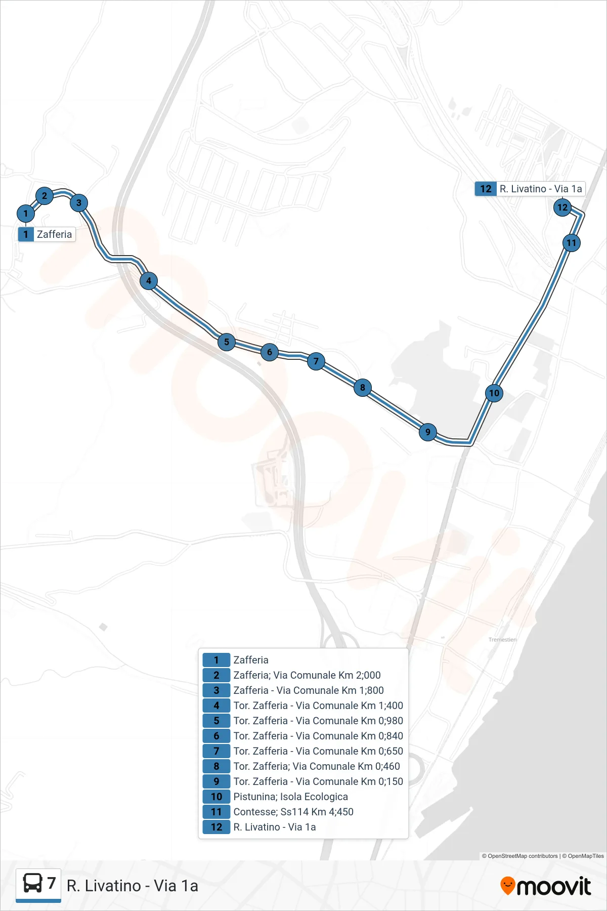 Linea 7  bus (R. Livatino - Via 1a) - Percorsi e fermate sulla mappa