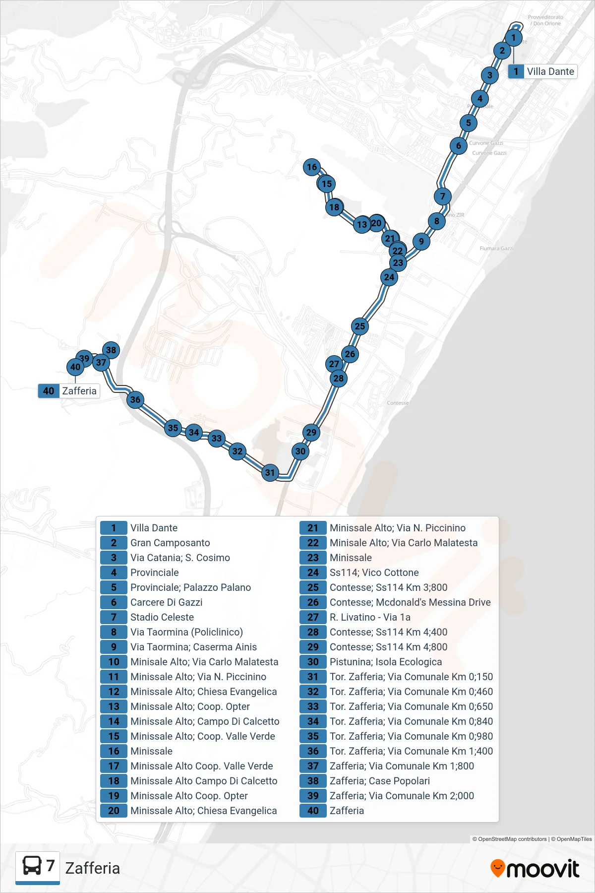 Linea 7 bus (Zafferia) - Percorsi e fermate sulla mappa