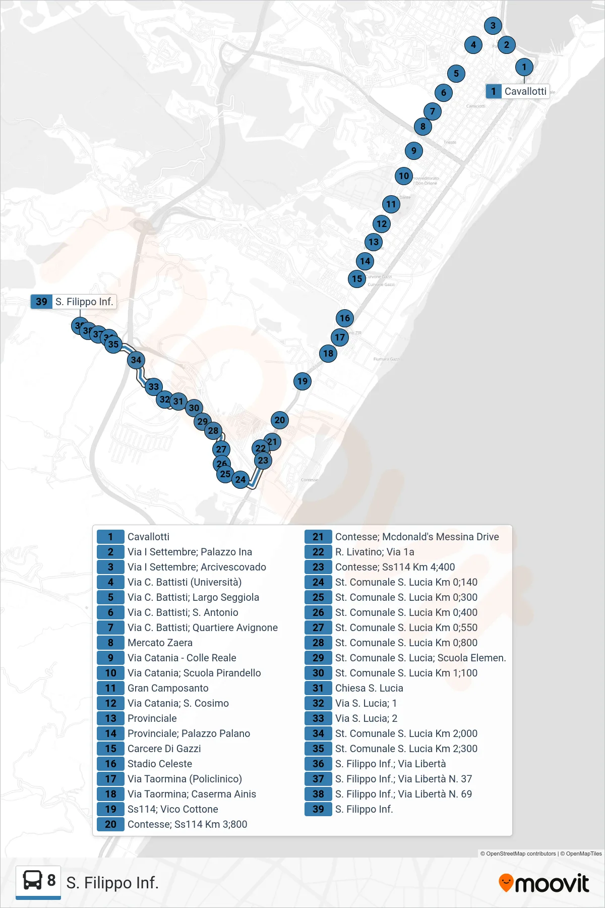 Linea 8 bus (S. Filippo Inf.) - Percorsi e fermate sulla mappa