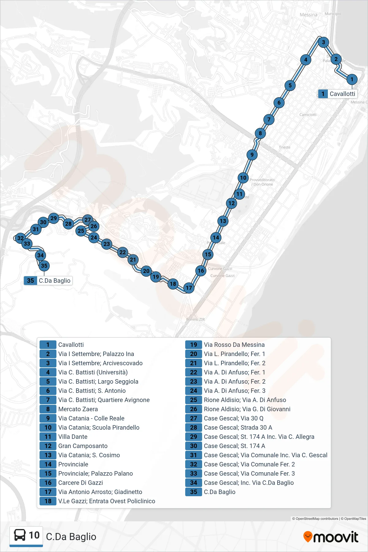 Linea 10  bus (C.Da Baglio) - Percorsi e fermate sulla mappa