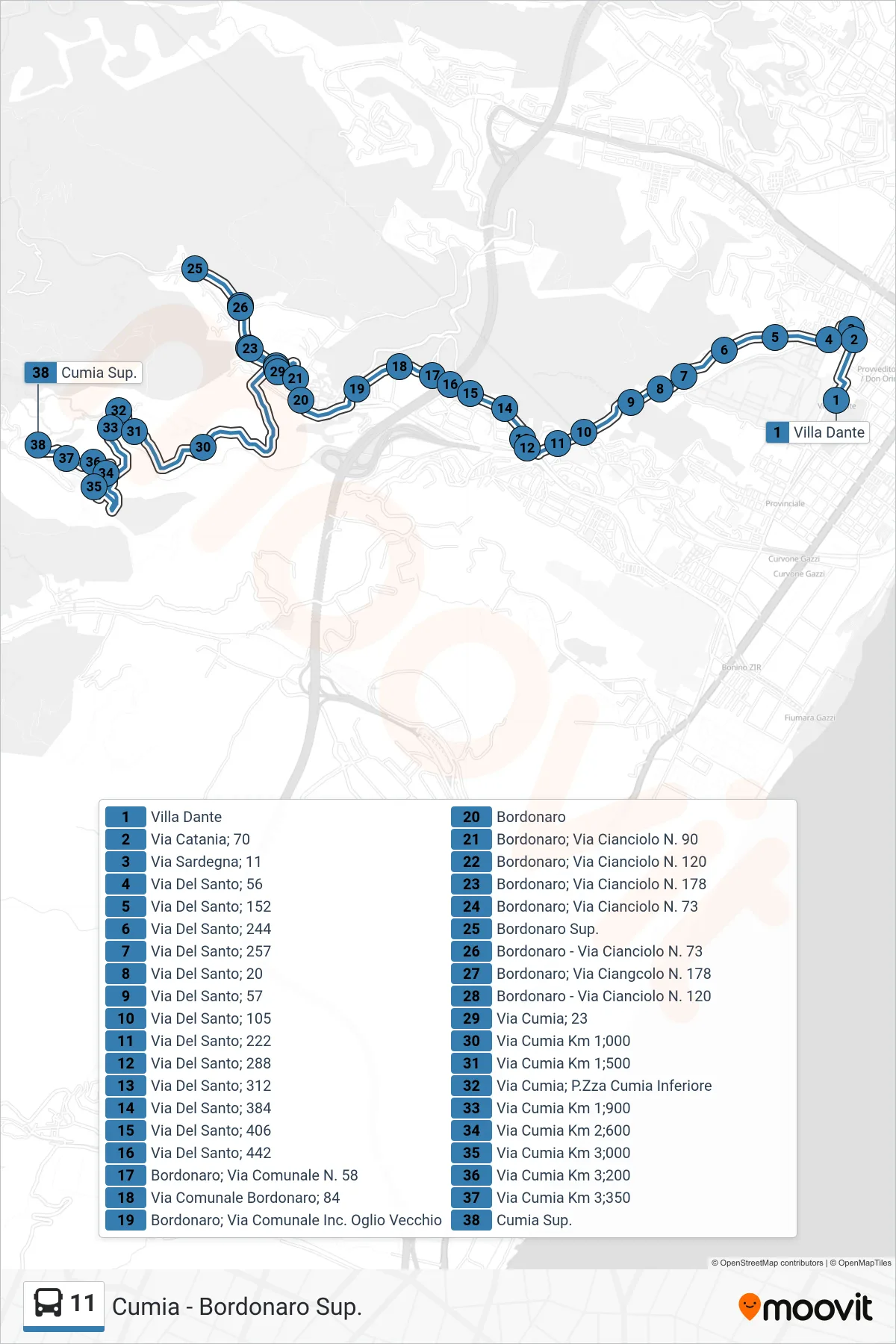 Linea 11  bus (Cumia Sup.) - Percorsi e fermate sulla mappa