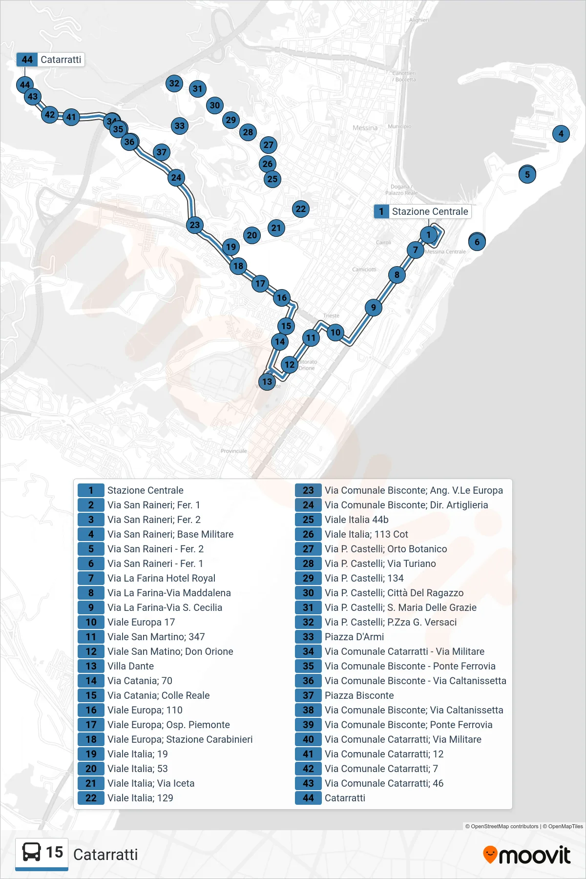 Linea 15 bus (Catarratti) - Percorsi e fermate sulla mappa
