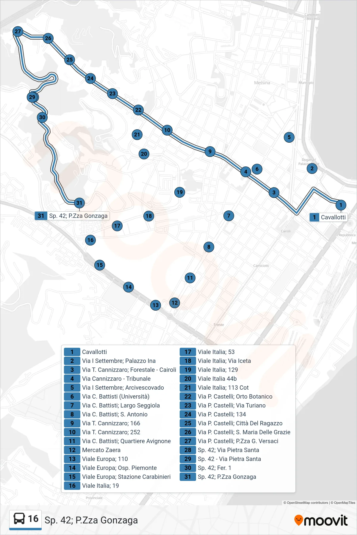 Linea 16 bus (Sp. 42; P.Zza Gonzaga) - Percorsi e fermate sulla mappa