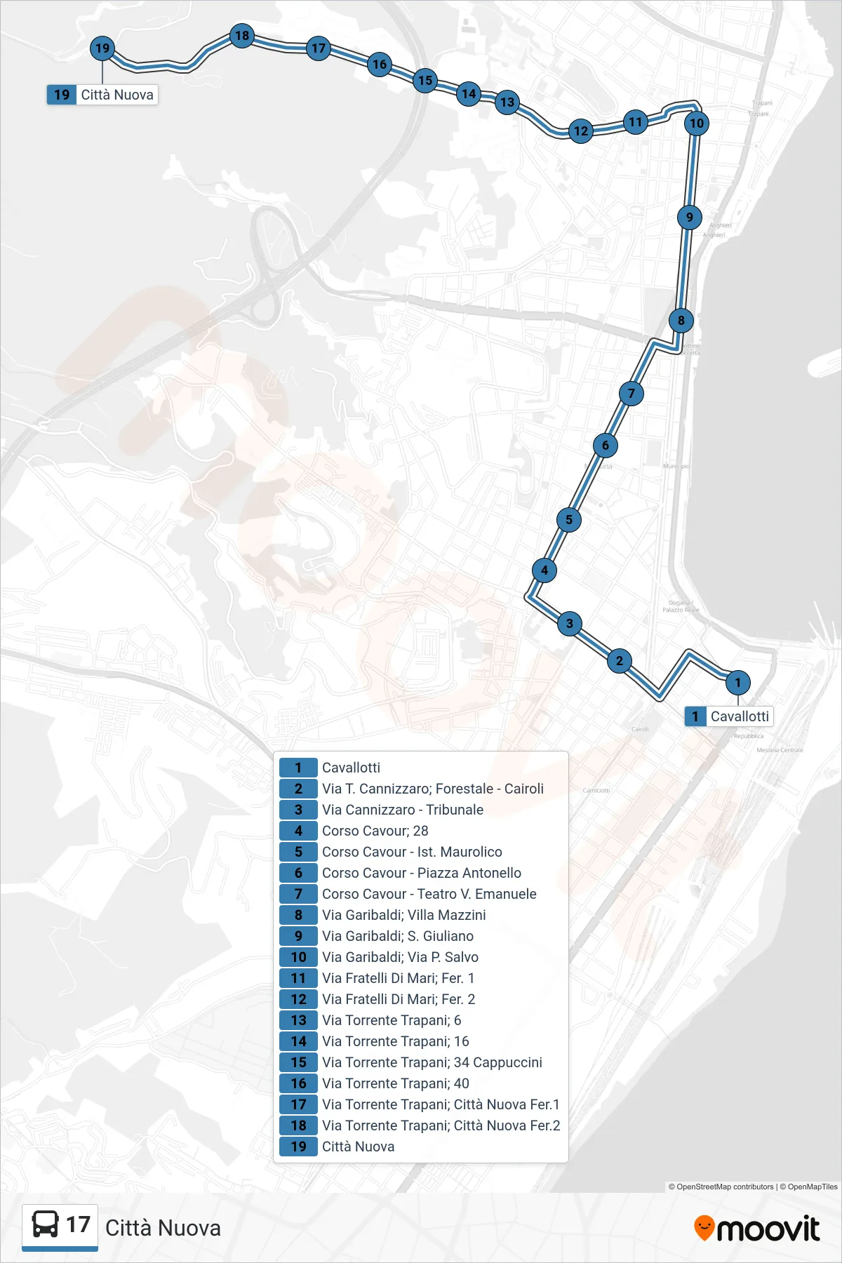 Linea 17 bus (Città Nuova) - Percorsi e fermate sulla mappa
