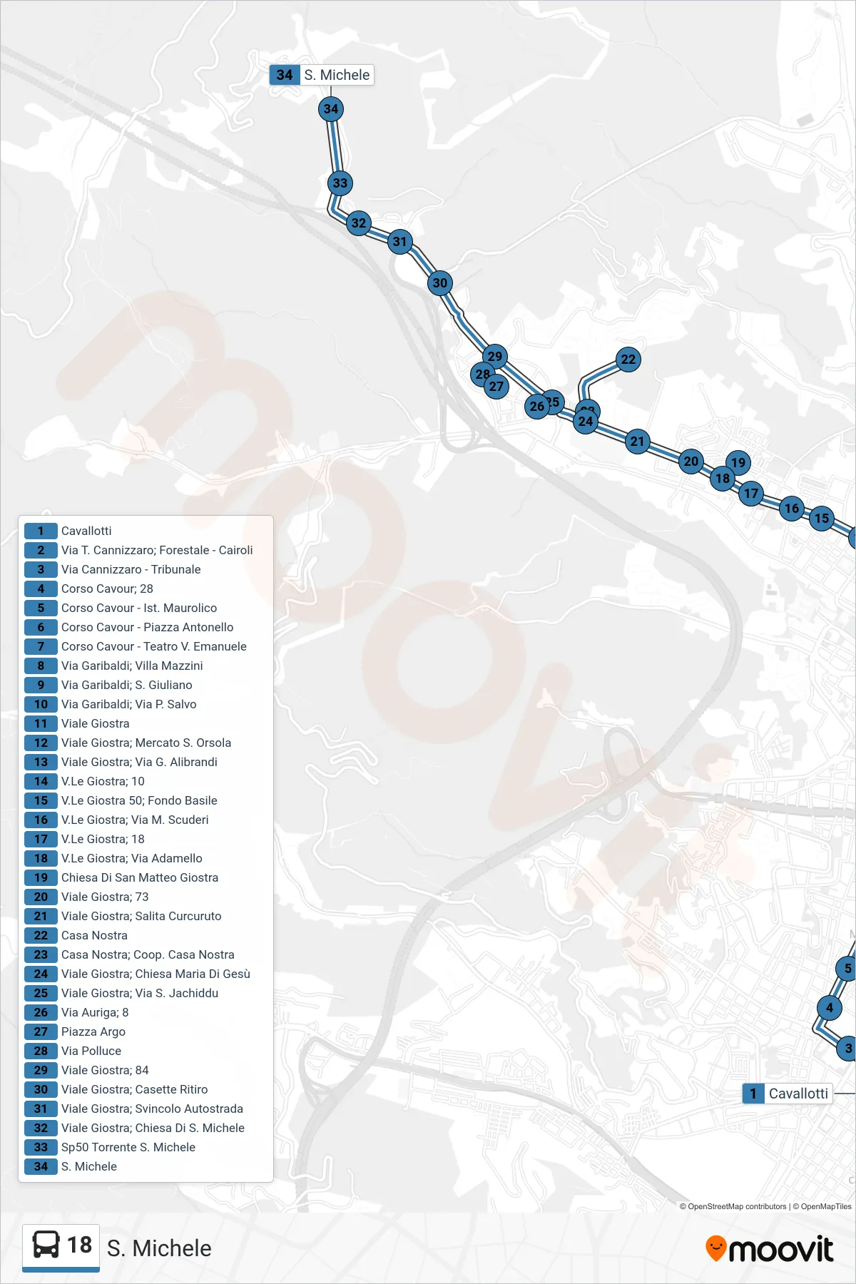 Linea 18 bus (S. Michele) - Percorsi e fermate sulla mappa