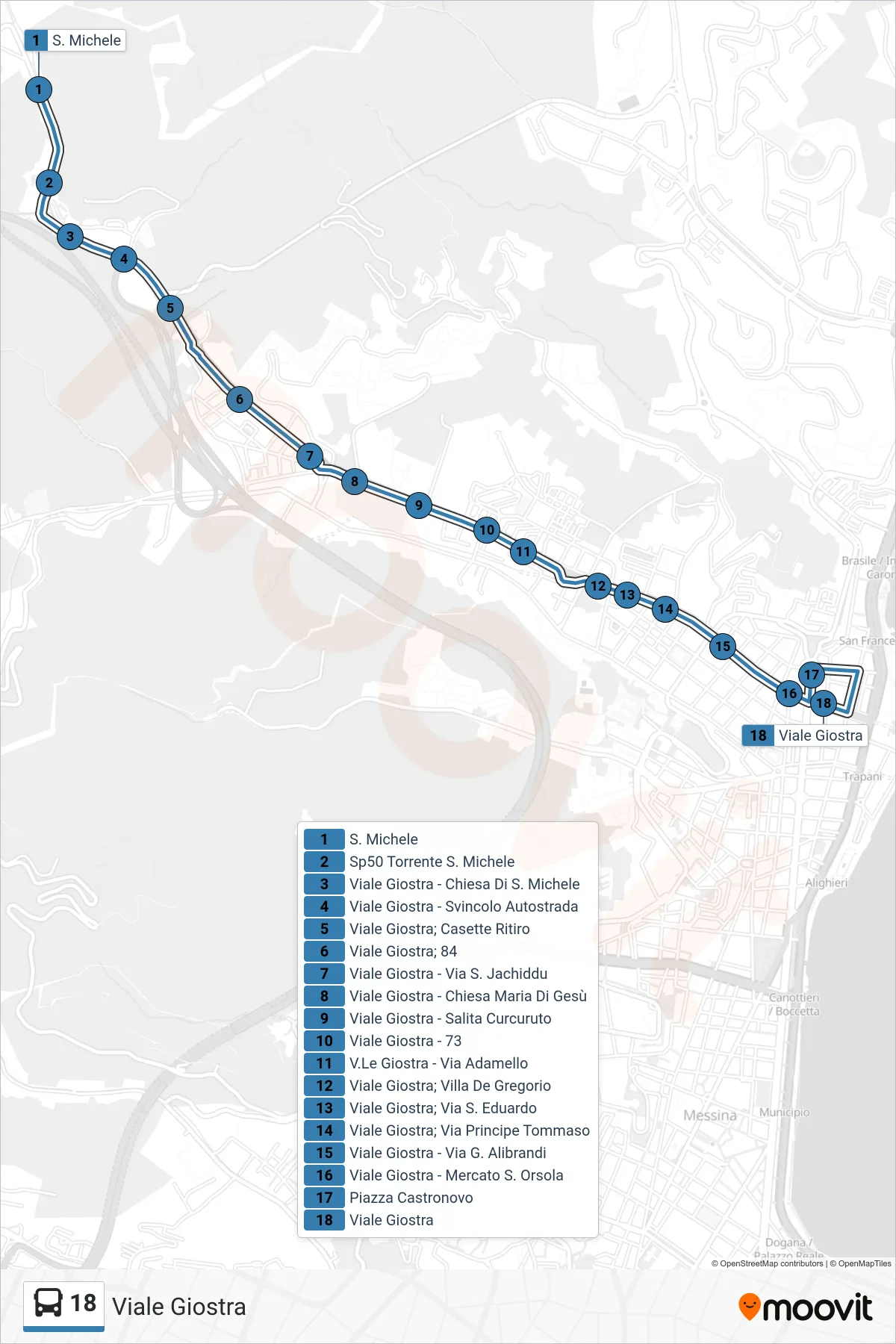 Linea 18 bus (Viale Giostra) - Percorsi e fermate sulla mappa