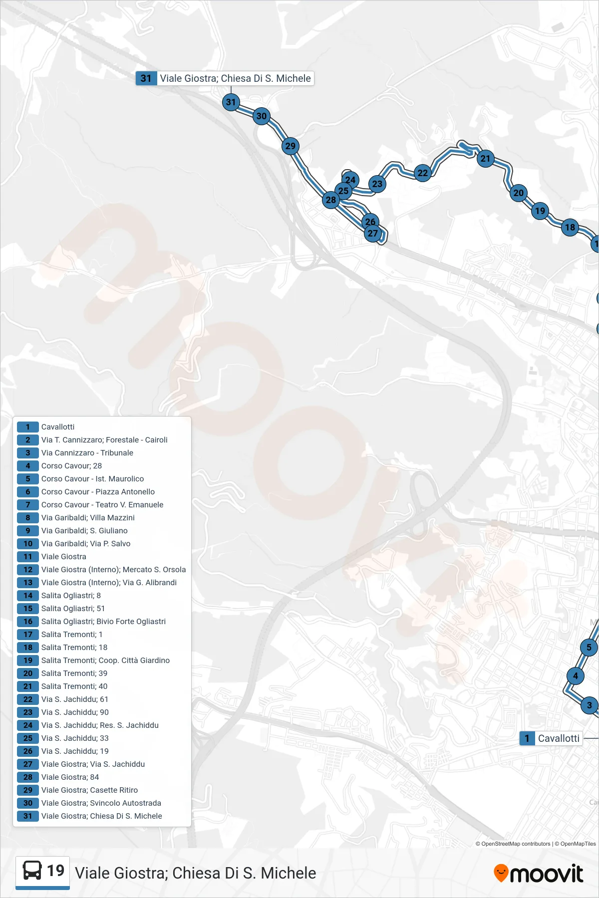 Linea 19 bus (Viale Giostra; Chiesa Di S. Michele) - Percorsi e fermate sulla mappa