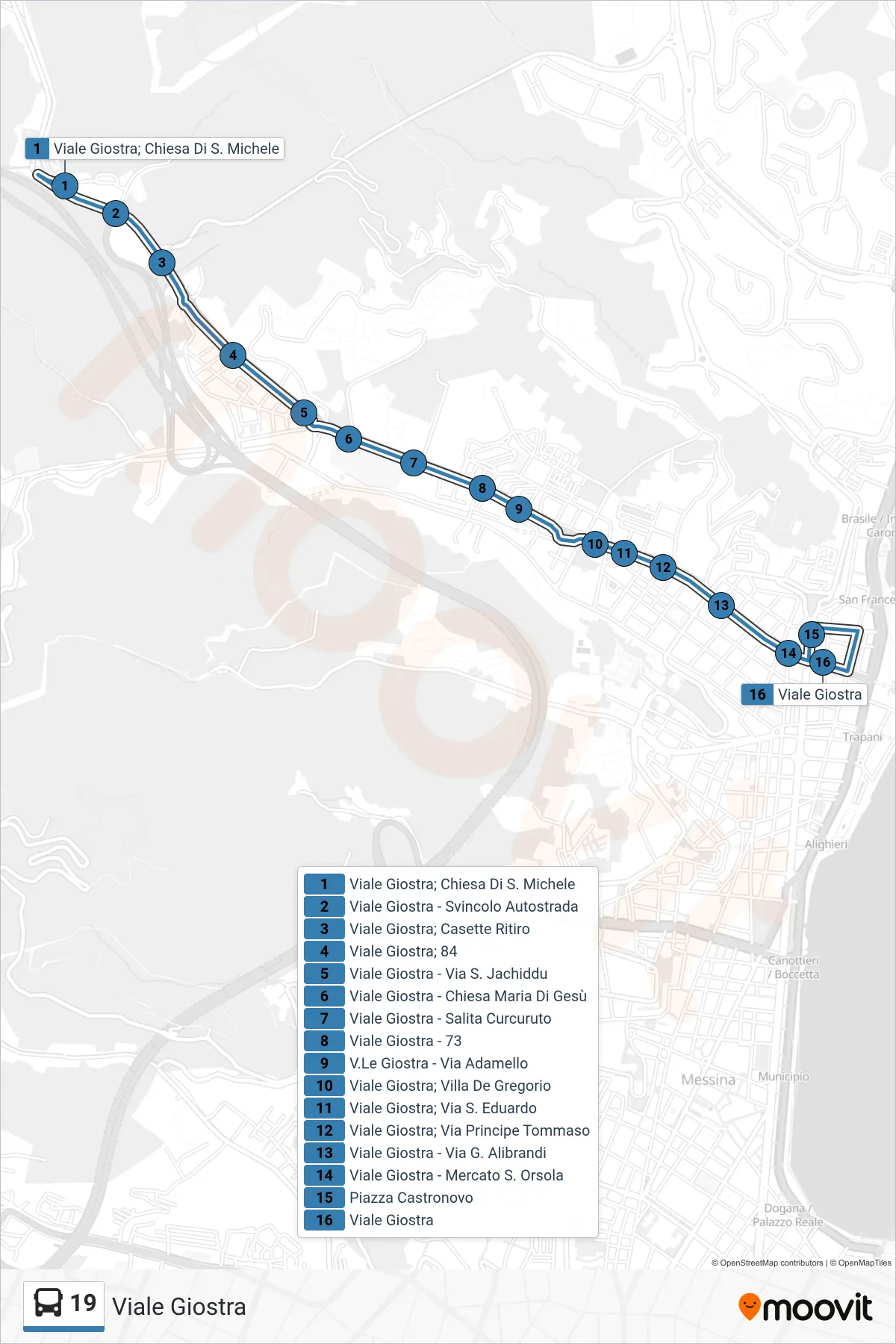 Linea 19  bus (Viale Giostra) - Percorsi e fermate sulla mappa