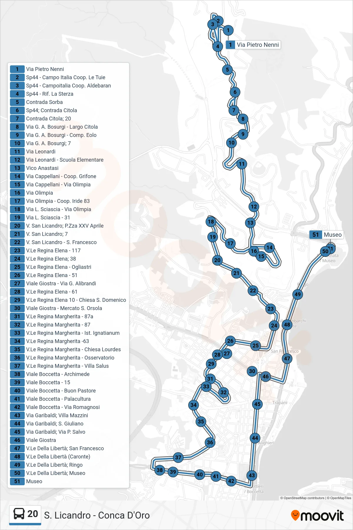 Linea 20 bus (Museo) - Percorsi e fermate sulla mappa
