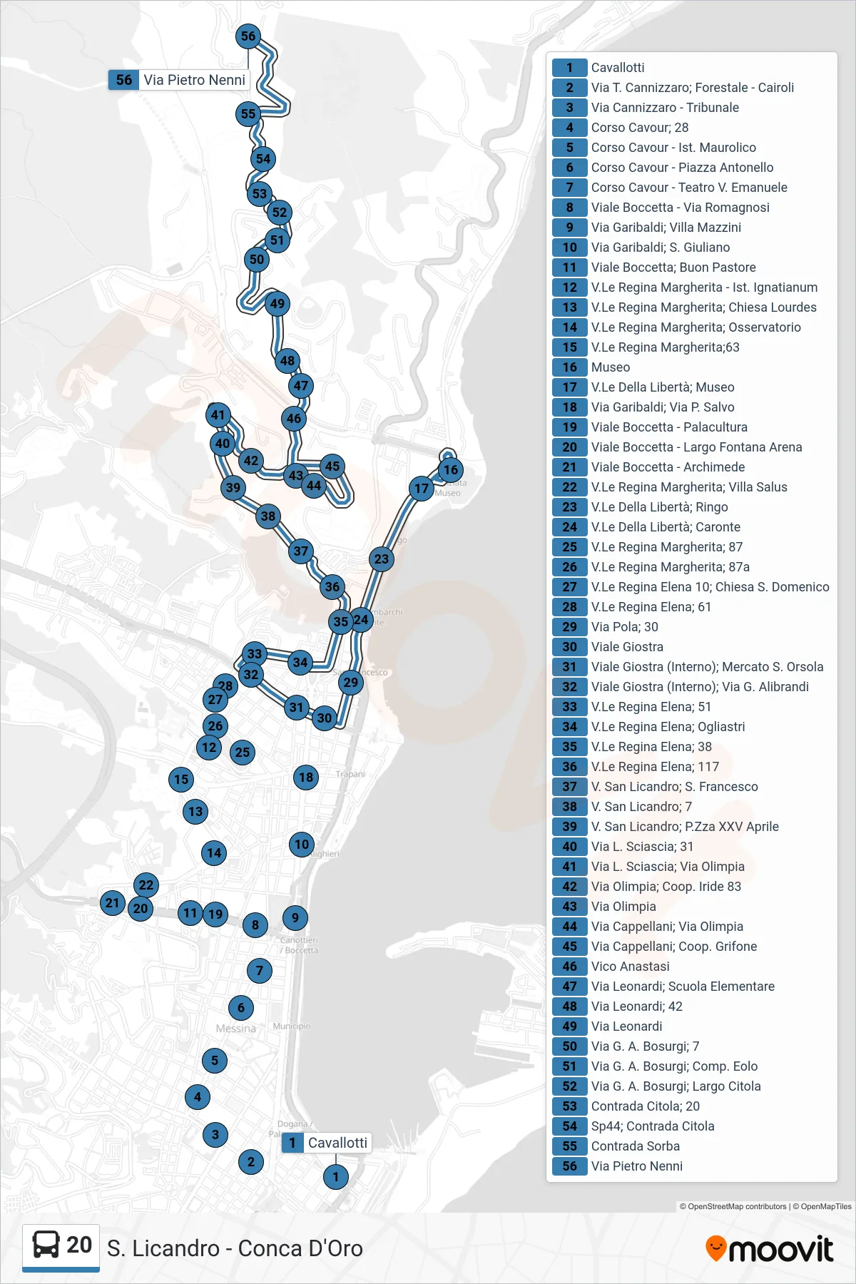 Linea 20 bus (Via Pietro Nenni) - Percorsi e fermate sulla mappa