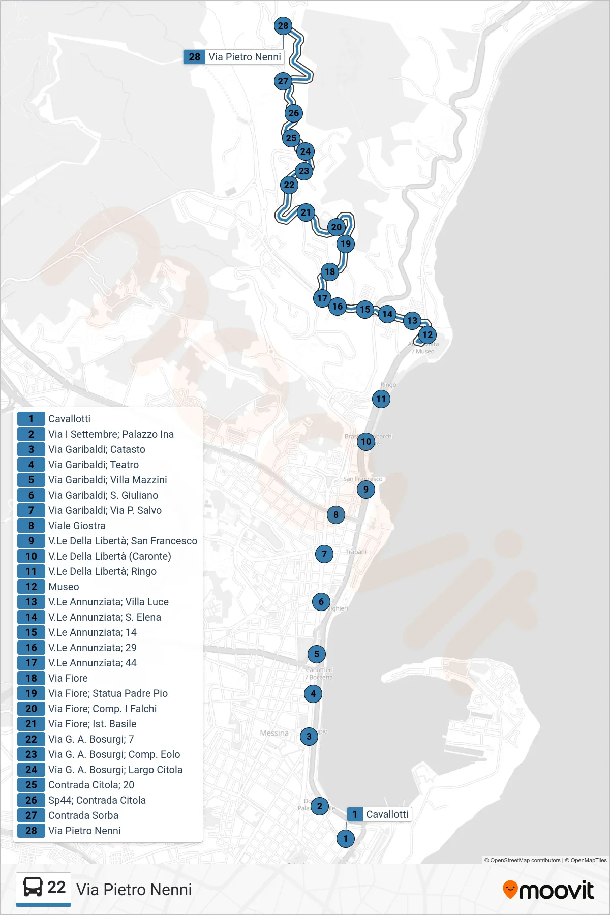 Linea 22 bus (Via Pietro Nenni) - Percorsi e fermate sulla mappa