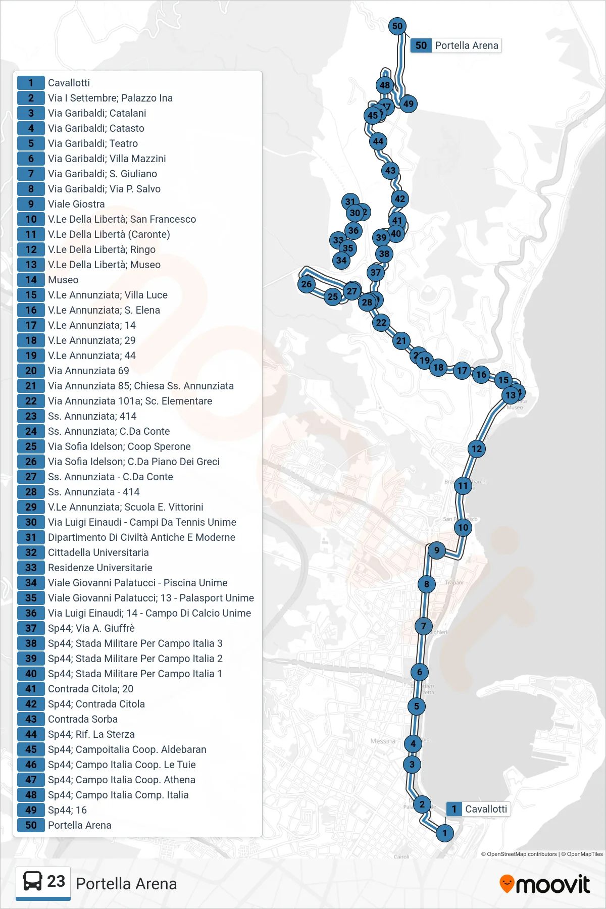 Linea 23 bus (Portella Arena) - Percorsi e fermate sulla mappa