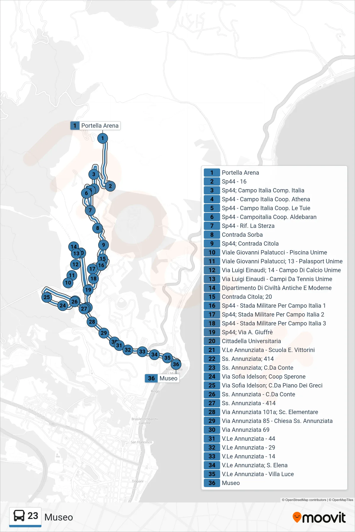 Linea 23 bus (Museo) - Percorsi e fermate sulla mappa