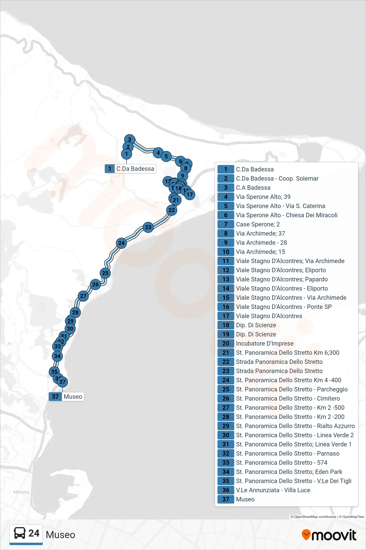 Linea 24 bus (Museo) - Percorsi e fermate sulla mappa