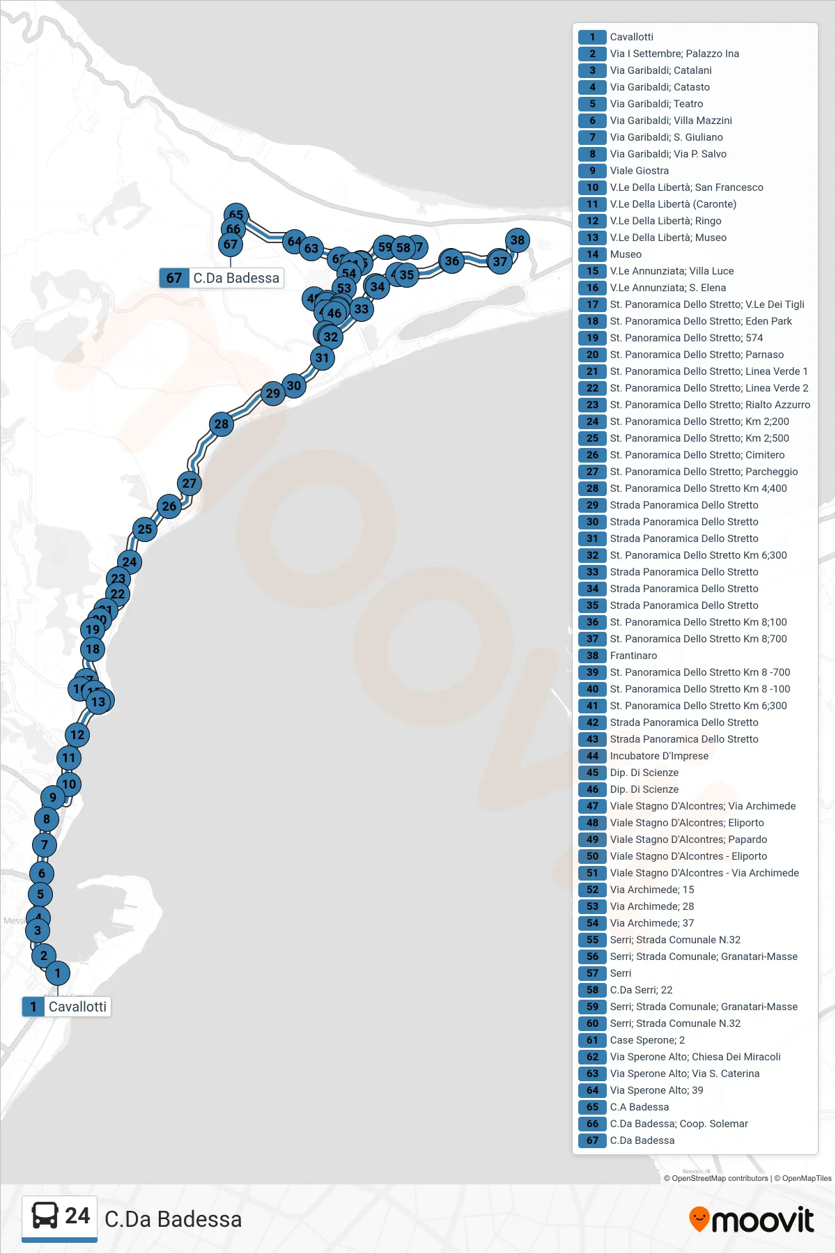 Linea 24 bus (C.Da Badessa) - Percorsi e fermate sulla mappa