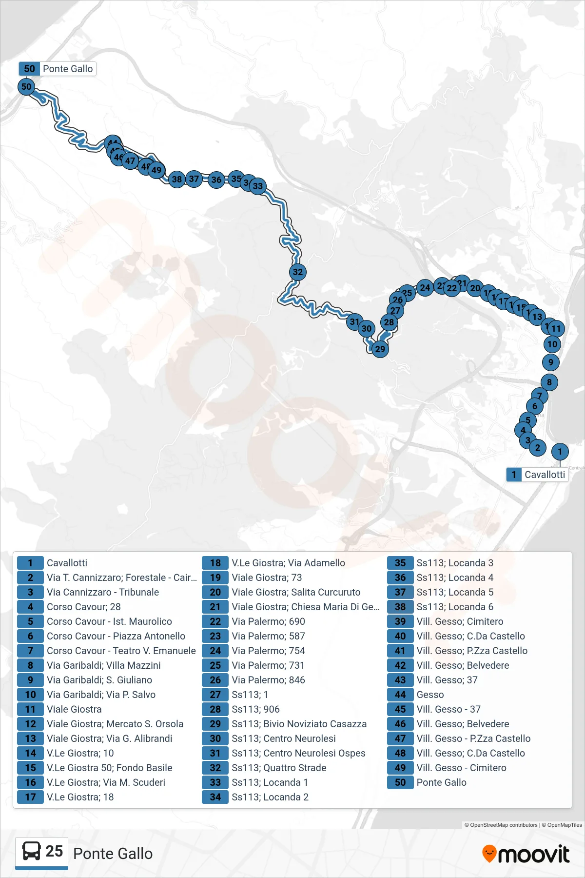 Linea 25 bus (Ponte Gallo) - Percorsi e fermate sulla mappa