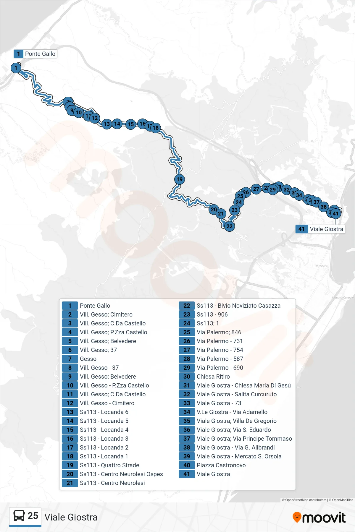Linea 25 bus (Viale Giostra) - Percorsi e fermate sulla mappa