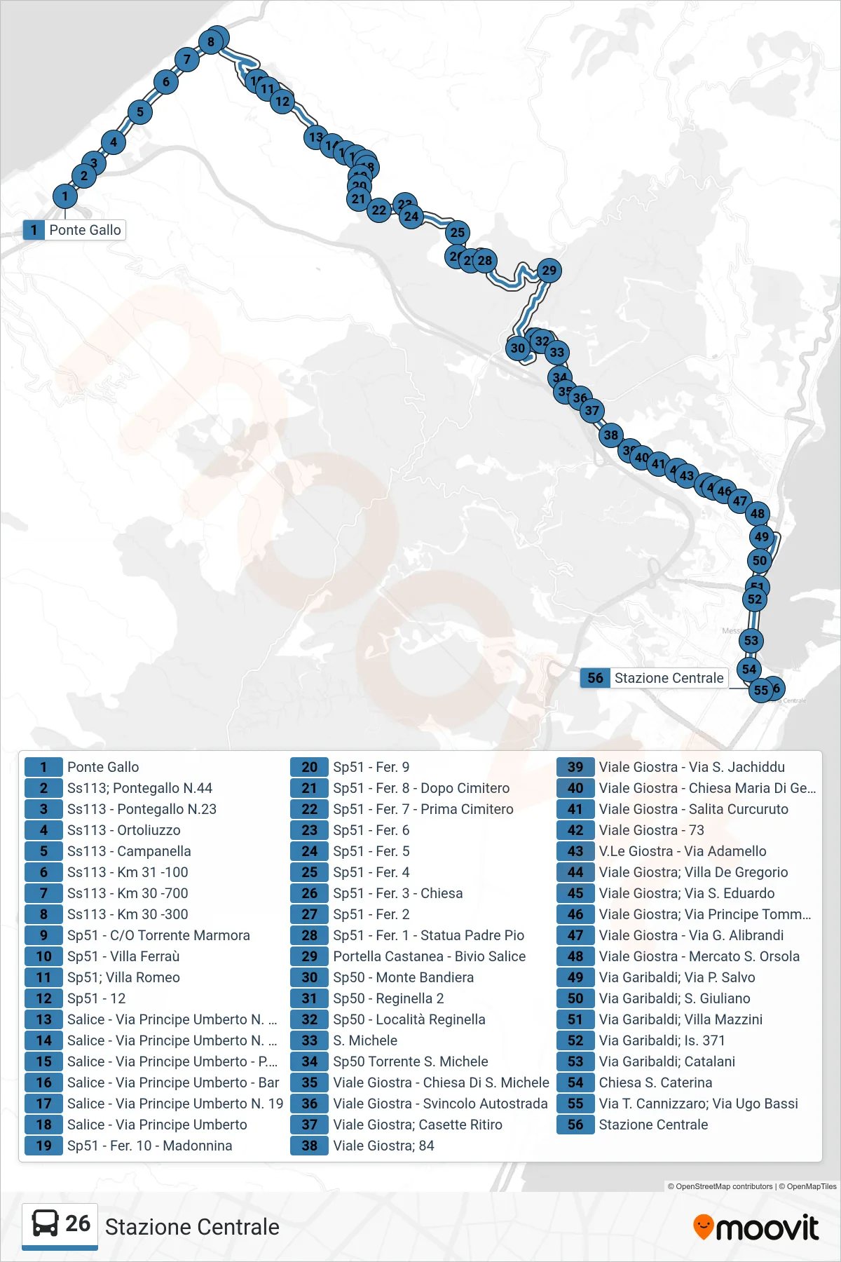 Linea 26  bus (Stazione Centrale) - Percorsi e fermate sulla mappa