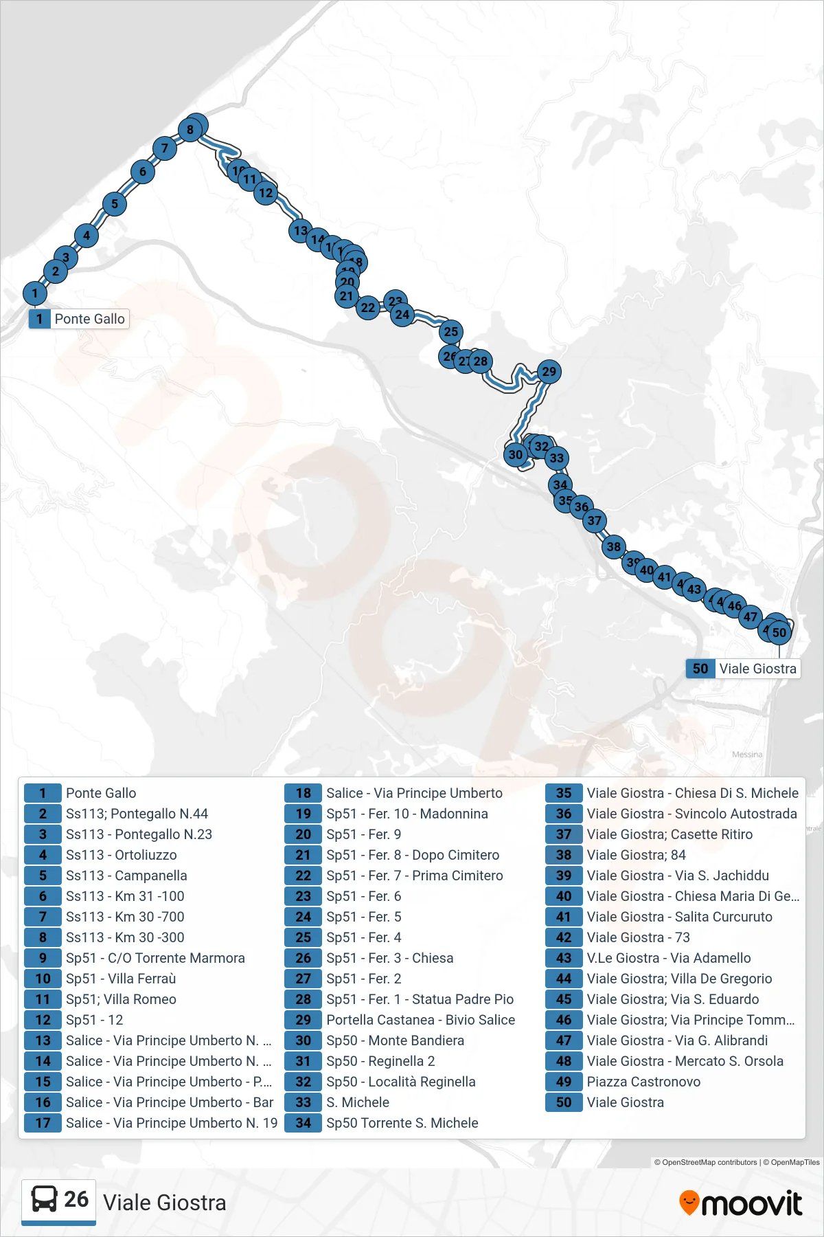 Linea 26 bus (Viale Giostra) - Percorsi e fermate sulla mappa
